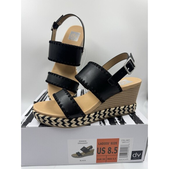 Dolce Vita Black Esmaya Espadrille Platform Wedge Sandals NEW Size 8.5 - Picture 1 of 13